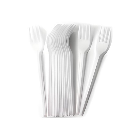 Tenedor plástico Blanco, 50 unid