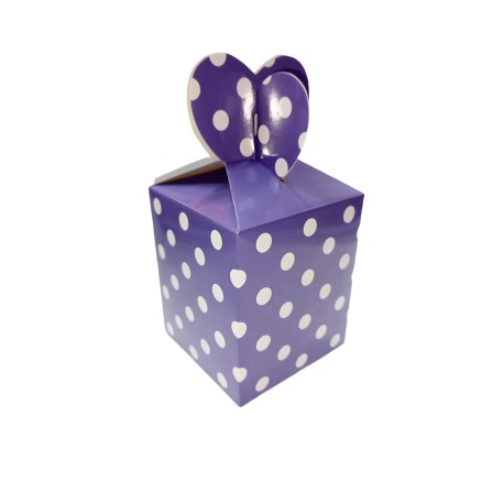 Caja Sorpresa lunares Morado medidas 11cm alto x 10cm ancho