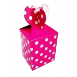 Caja Sorpresa lunares Fucsia medidas 11cm alto x 10cm ancho